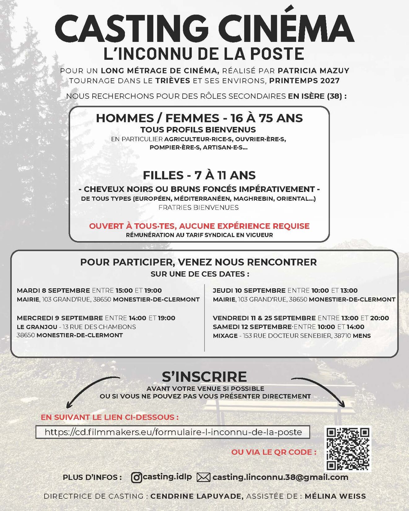 CASTING CINÉMA : Participez au tournage d'un film dans le Trièves !